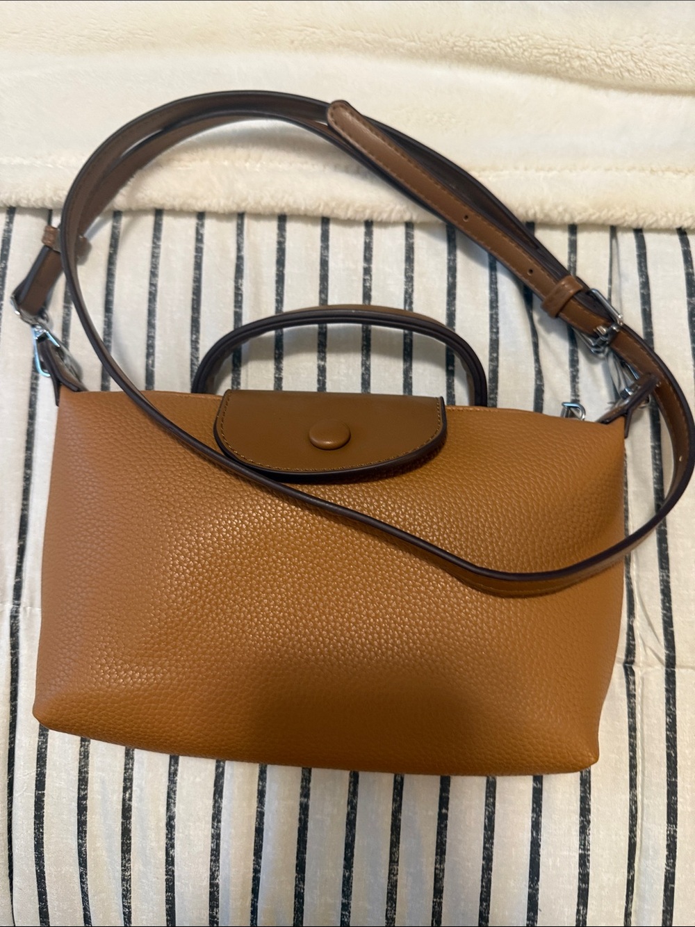 Tan Pebble Leather Crossbody Bag with Top Handle